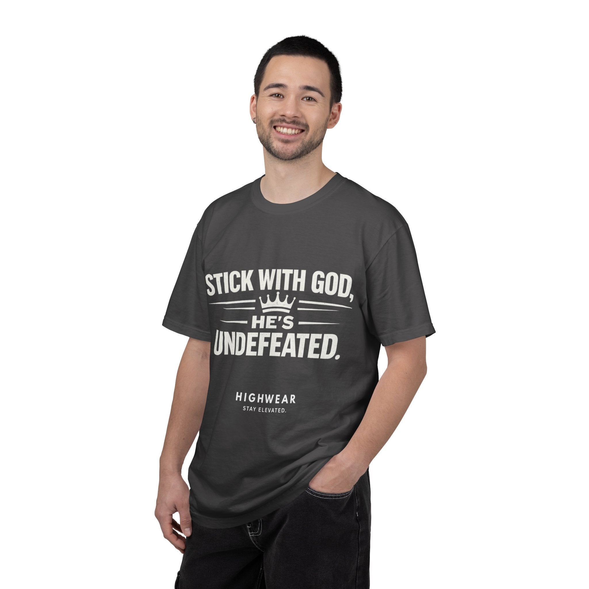 Faith-Based T-Shirt — "Stick With God, He’s Undefeated Statement – Comfort Colors 1717 T-Shirt" Christian Tee