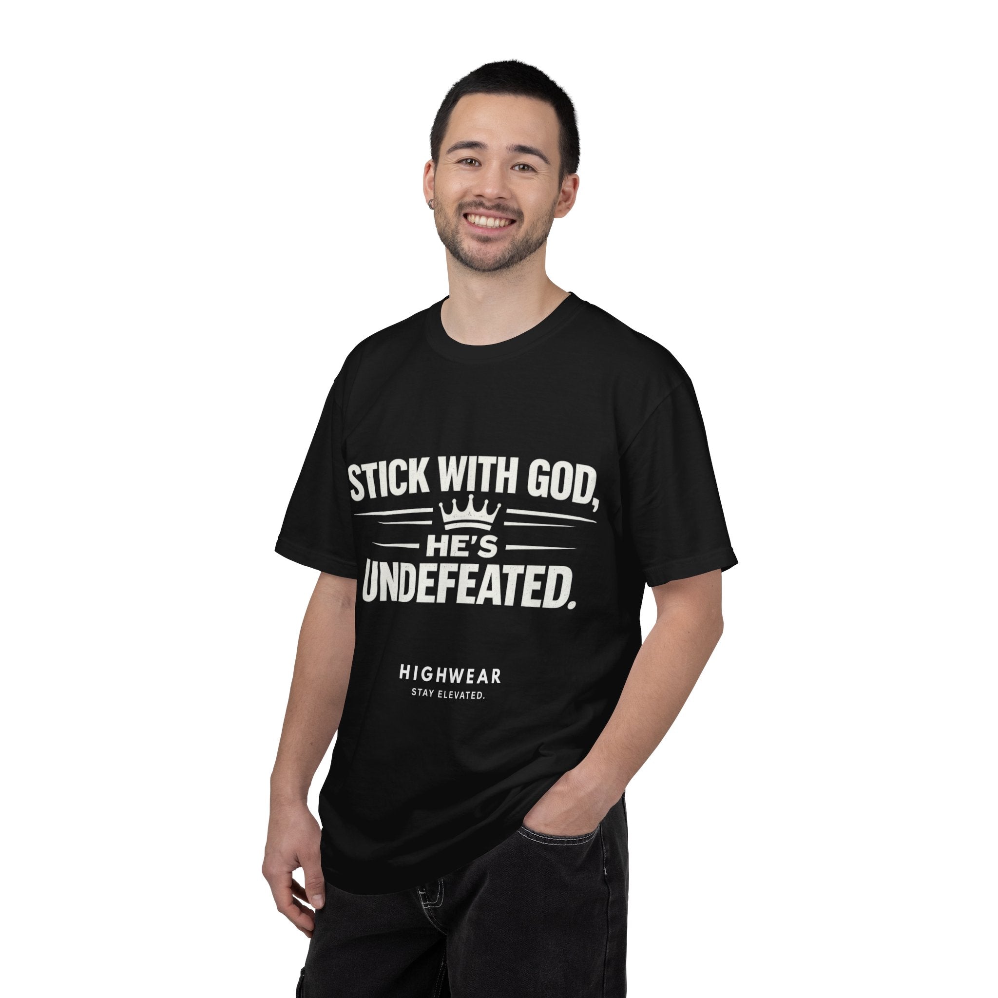 Faith-Based T-Shirt — "Stick With God, He’s Undefeated Statement – Comfort Colors 1717 T-Shirt" Christian Tee