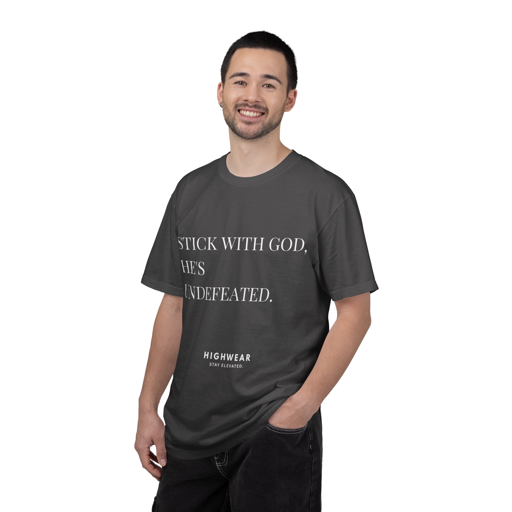 Stick With God, He’s Undefeated Minimalist– Comfort Colors 1717 T-Shirt Inspirational Faith-based
